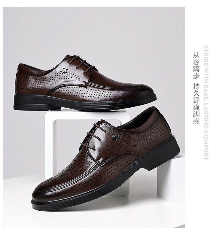 Giày sandal da nam mùa hè buộc dây, đế cao 2 cm, thoáng khí kiểu công sở — Màu nâu, màu đen chi tiết 20