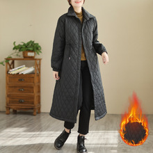 夹棉保暖衬衫女长袖中长款秋冬新款休闲夹棉轻薄风衣外套棉服上衣