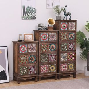 American Solid Wood Storage Cabinet, Retro Living Room Cupboard, Painted Drawer-Type Storage Cabinet, Balcony Multi-Layer Storage Cabinet, Simple