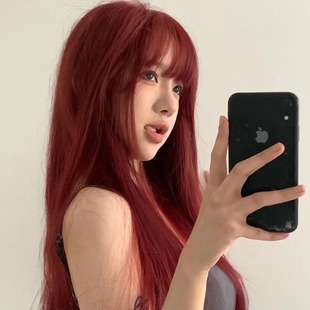 Wig head cover wig women's wholesale wig full head cover mid-length straight hair recommend raspberry red wig White