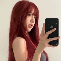 Promotional wholesale wig for women, full wig set, straight black hair, recommended raspberry red wig, looks white