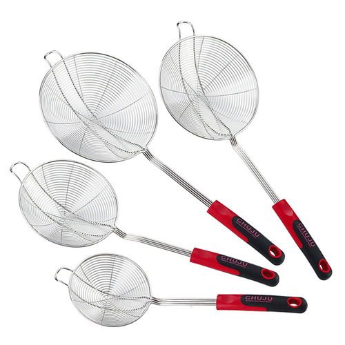Four-line double-color handle single hook double hook wire mesh kitchen restaurant stainless steel oil drip grid hot pot scoop deep-fry noodle lifter