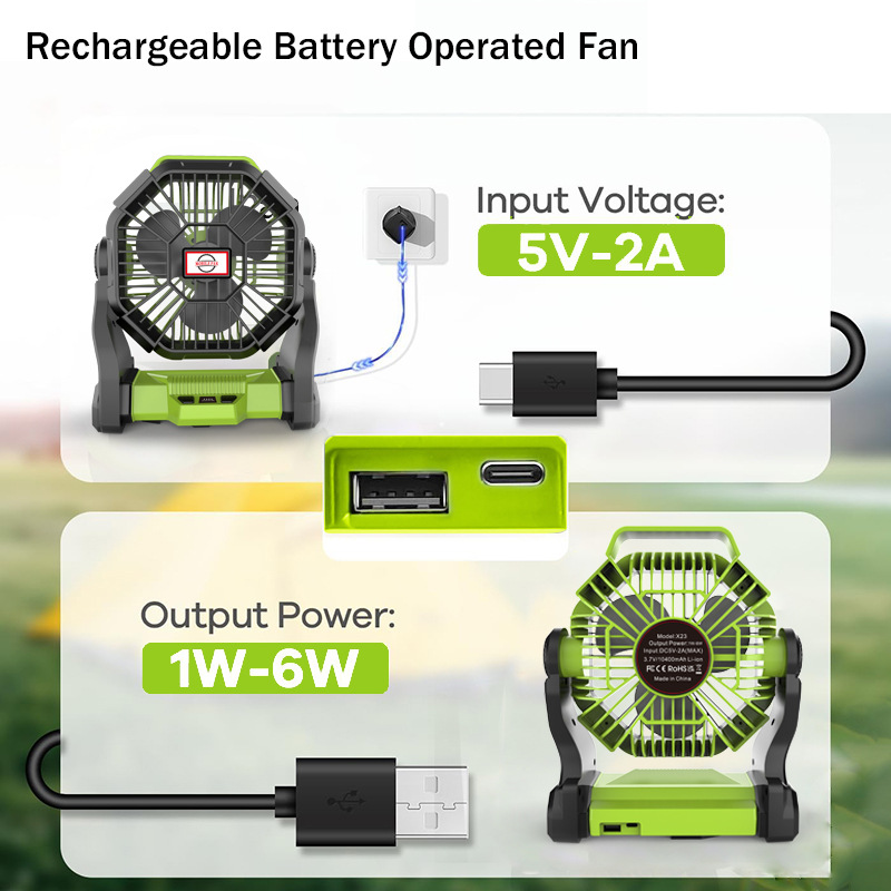 Lámpara Ventilador de Escritorio para Camping USB Recargable para Emergencia y Tienda de Campaña
