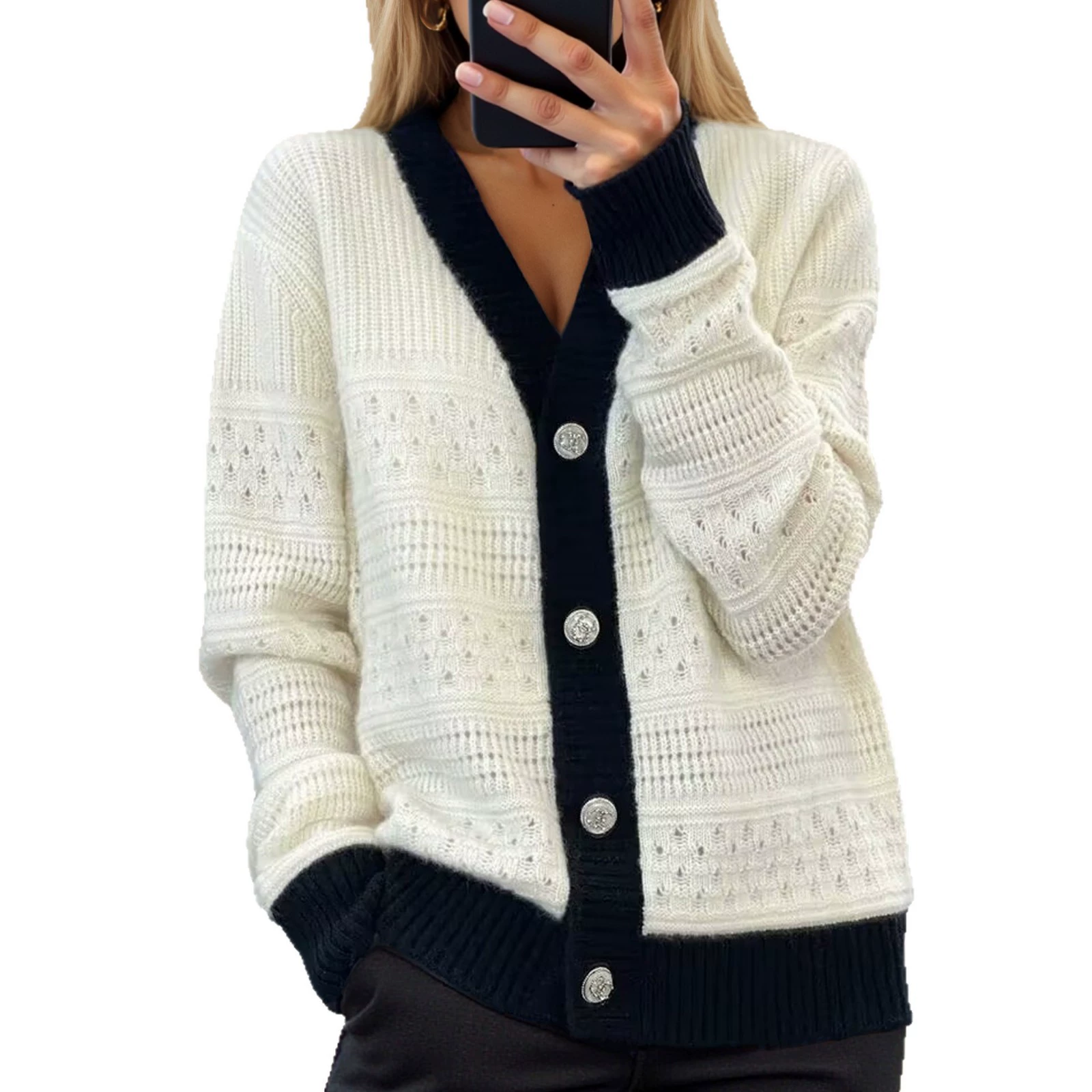 Cardigan women’s demi‑season V‑neck long‑sleeve knitted jacket, lightweight imported, S–XL