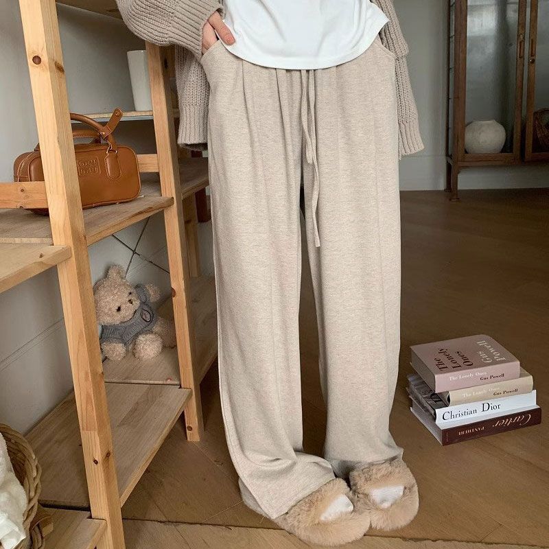 Korean Style Autumn and Winter Relaxed Lazy Style Casual Dumped Loose Straight Lazy Thickened Loose Waist Loose Floor Pants