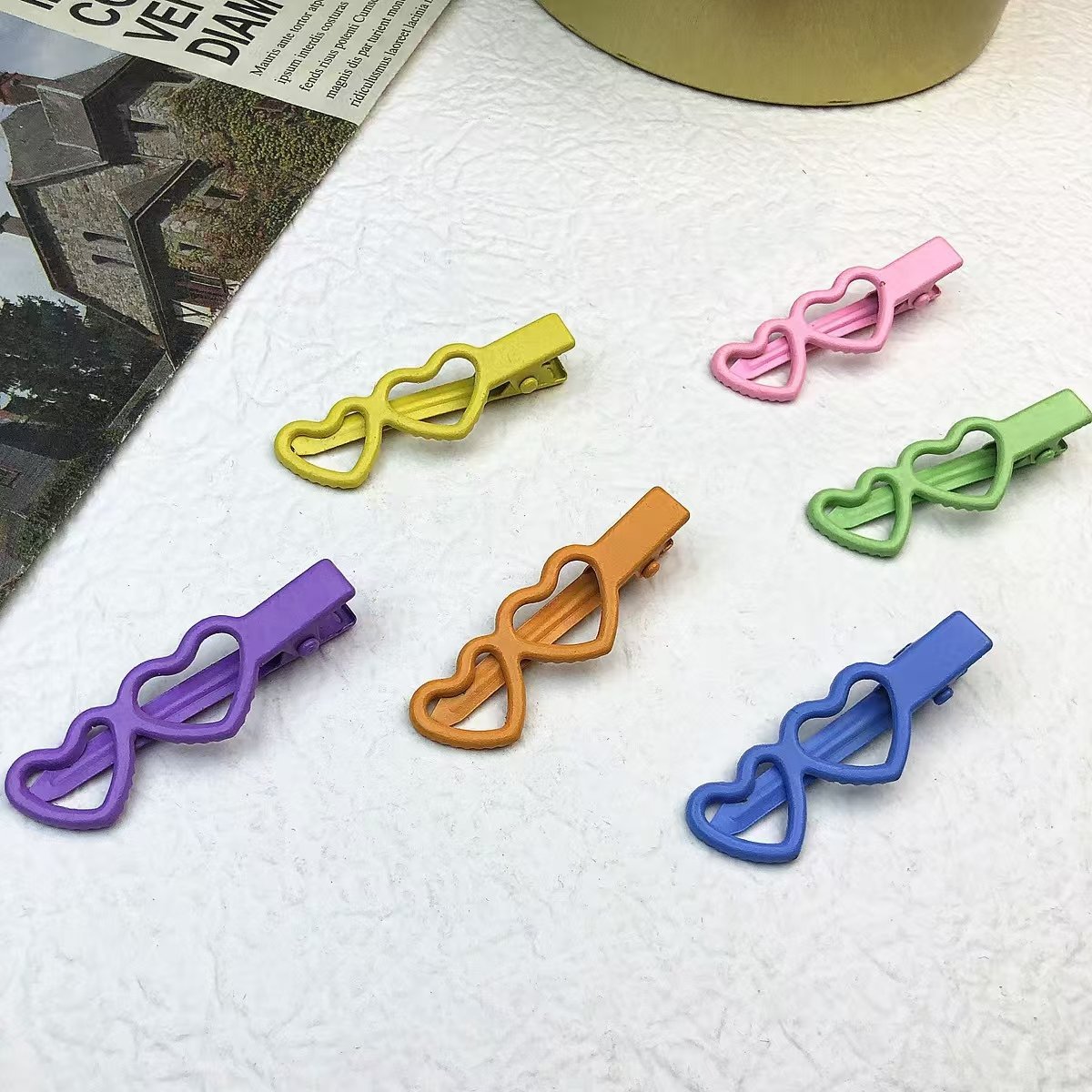 5.5CM Double Heart Simple Candy Color Cute Duckbill Clip Bangs Clip Top Clip Girlish Korean Enameled Hair Clip