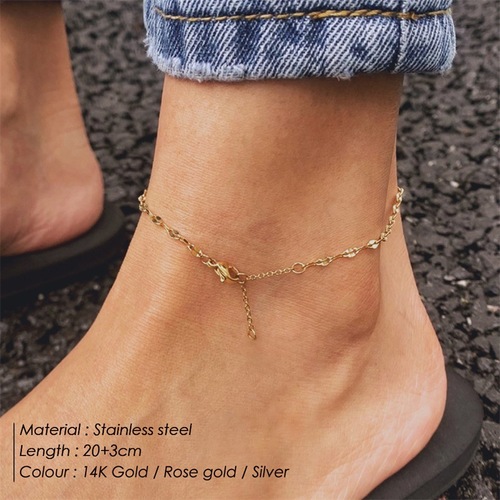 eManco Women's Stainless Steel Anklet Lace Chain Anklet Simple Gold Plated Anklet Foot Accessories Wholesale