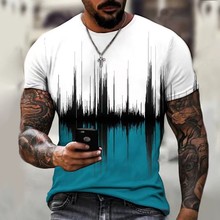 Men's T Shirt Graphic 3d O Neck Black White Stripes Oversize