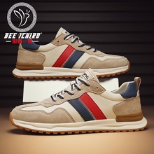 蜜蜂一狼旗舰店秋冬高档男鞋皮面运动德训阿甘鞋潮百搭英伦休闲鞋