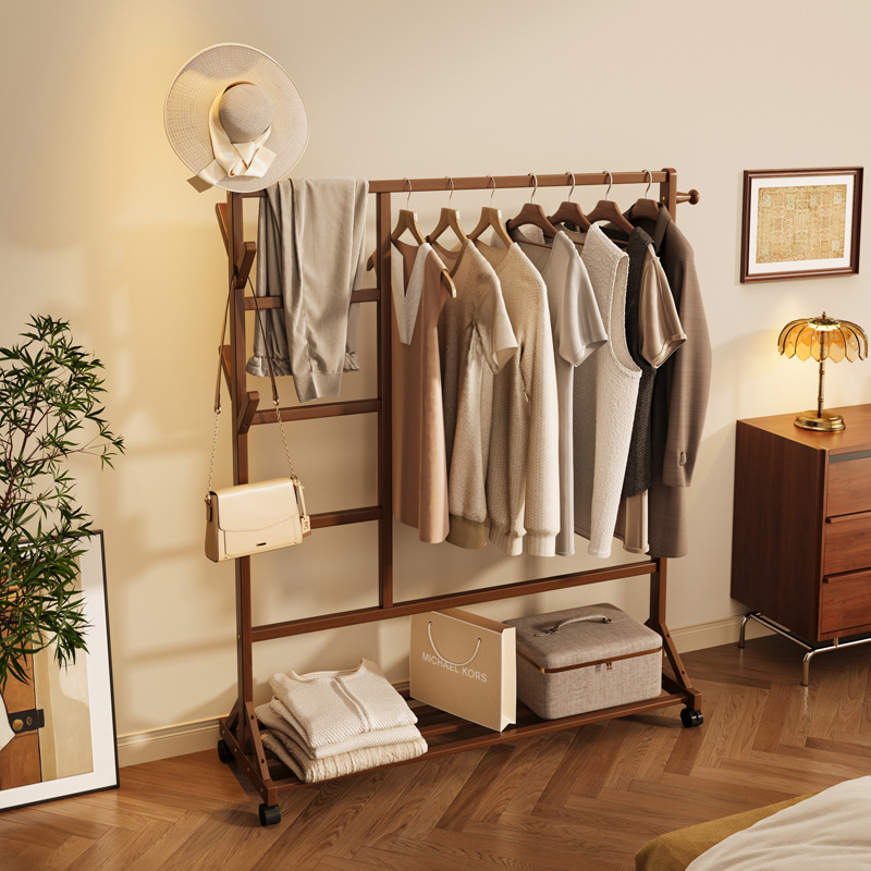 Piso percha perchero simple multi-funcional hogar alquiler habitación almacenamiento Rack móvil ropa de madera maciza sombrero rack