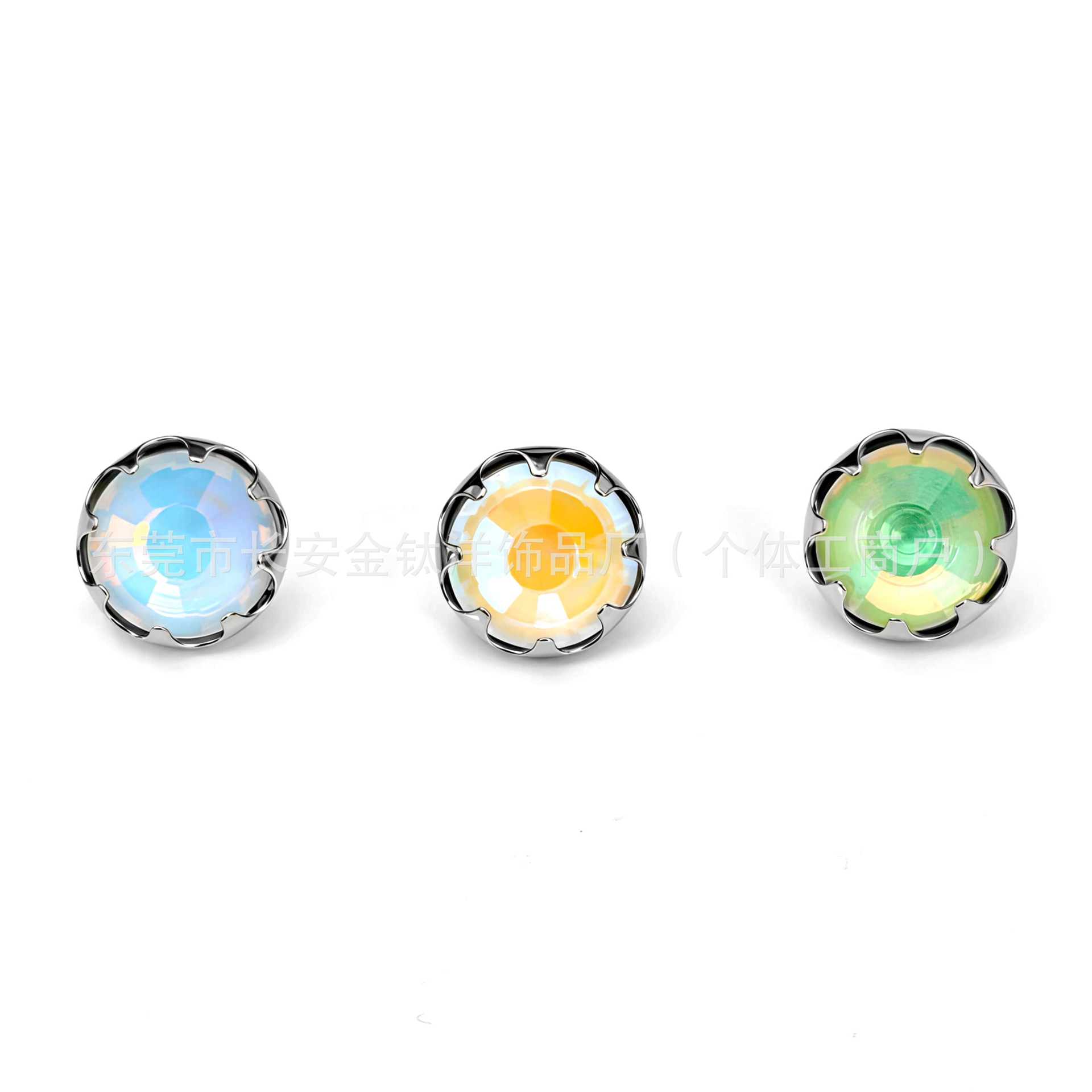 F136 Titanium Serrated Coated Czech Crystal Edge-Studded Tongue Piercing Ear Stud Navel Piercing G23 Titanium Alloy Body Jewelry detail image 7