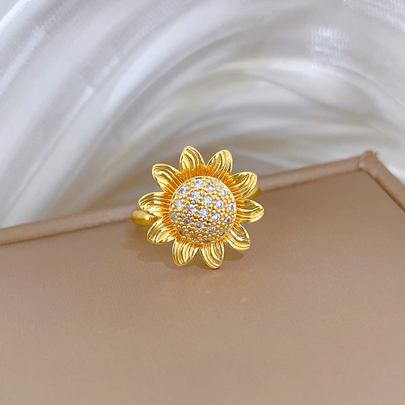 Anello girevole a forma di girasole, regolabile, gioiello semplice, anello giapponese, anello per coppie_voghion.com