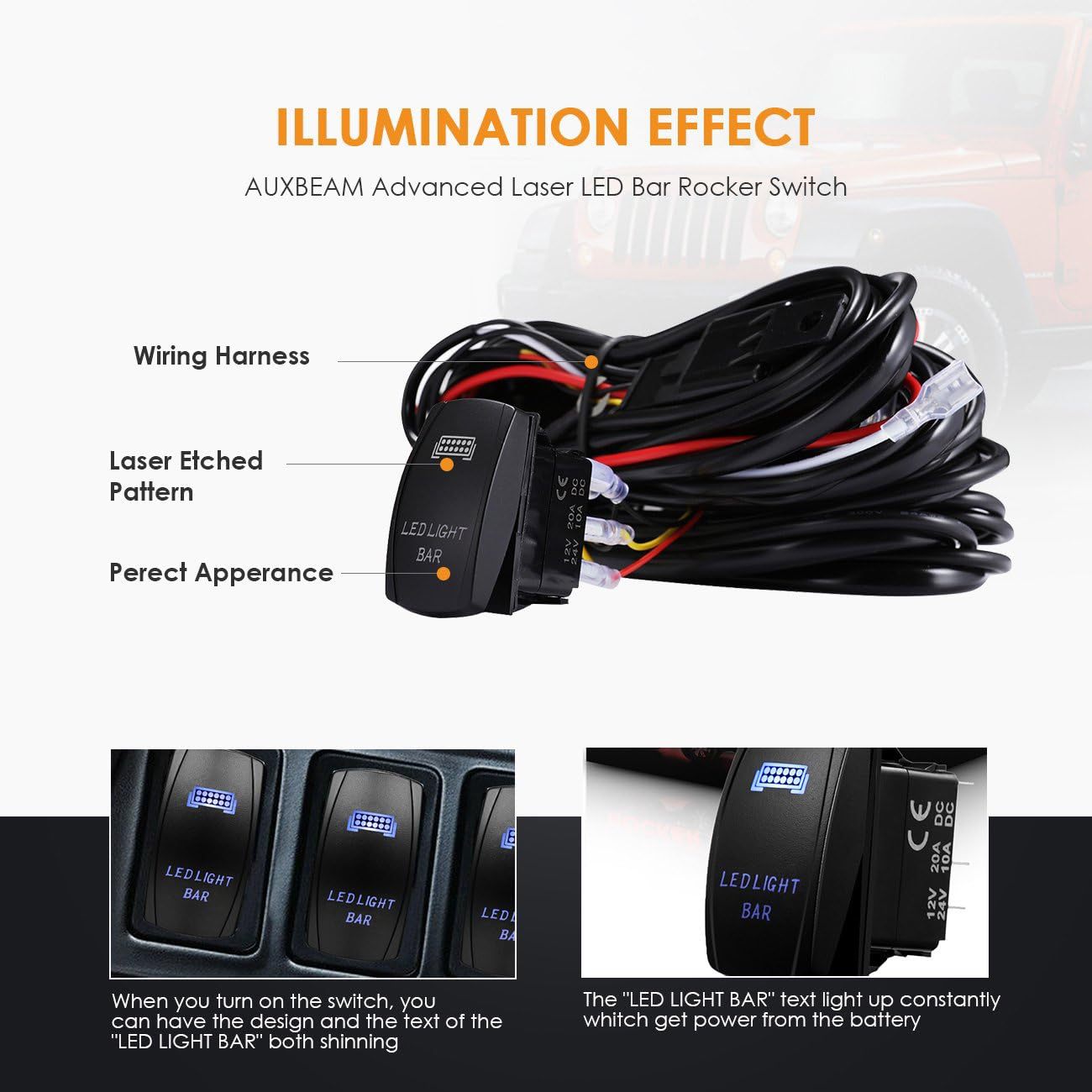 Car modification 12/24V universal fog light switch wiring harness high-power LED strip light work light switch wiring harness