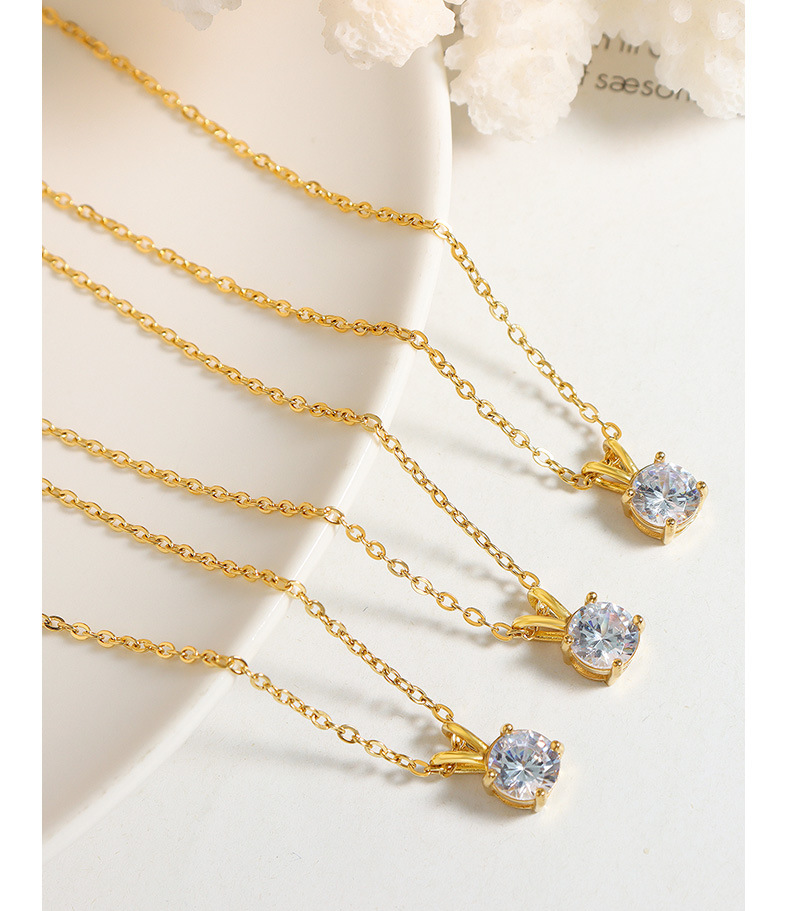 Simple Style Round Titanium Steel Plating Inlay Zircon Pendant Necklace 1 Piece