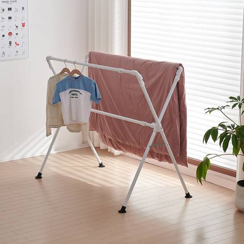 Carbon steel painted clothes drying rack floor-standing folding telescopic indoor and outdoor clothes drying rack three-pole balcony clothes drying rod clothes rack