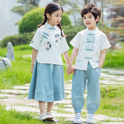 Children's Hanfu Guozi National Culture Costume for Boys and Girls, Poetry Recitation Performance Dress for Kids, June 1st Performance Costume, Chinese Style Ancient Costume, Summer
