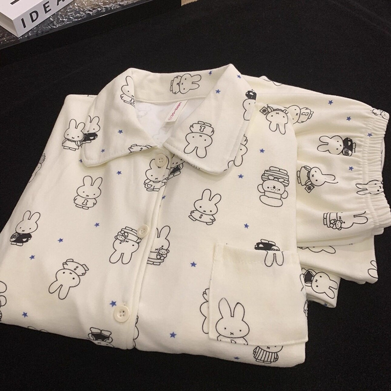 Autumn and winter collection: Cartoon Miffy rabbit-themed pajama set for women, featuring a thick, brushed fleece lining for warmth, a loose fit, and designed as comfortable loungewear for students Autumn and winter collection: Cartoon Miffy rabbit-themed pajama set for women, featuring a thick, brushed fleece lining for warmth, a loose fit, and designed as comfortable loungewear for students