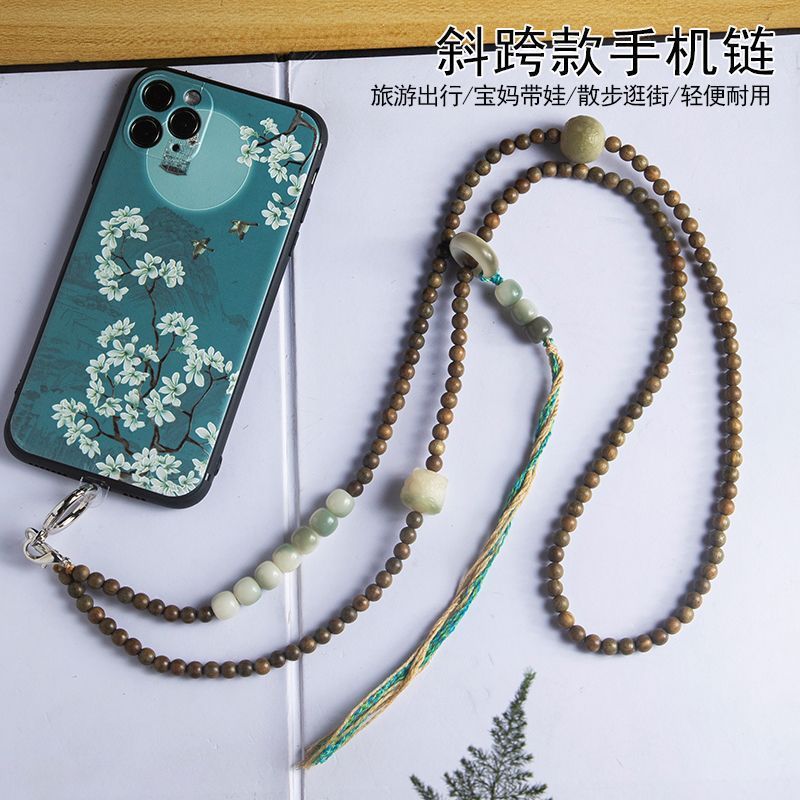 天然の緑檀木菩提新中国式斜めクロスタイプの携帯電話のチェーンロープを背負って、転倒防止の手の跡を落として飾ることができます。|undefined