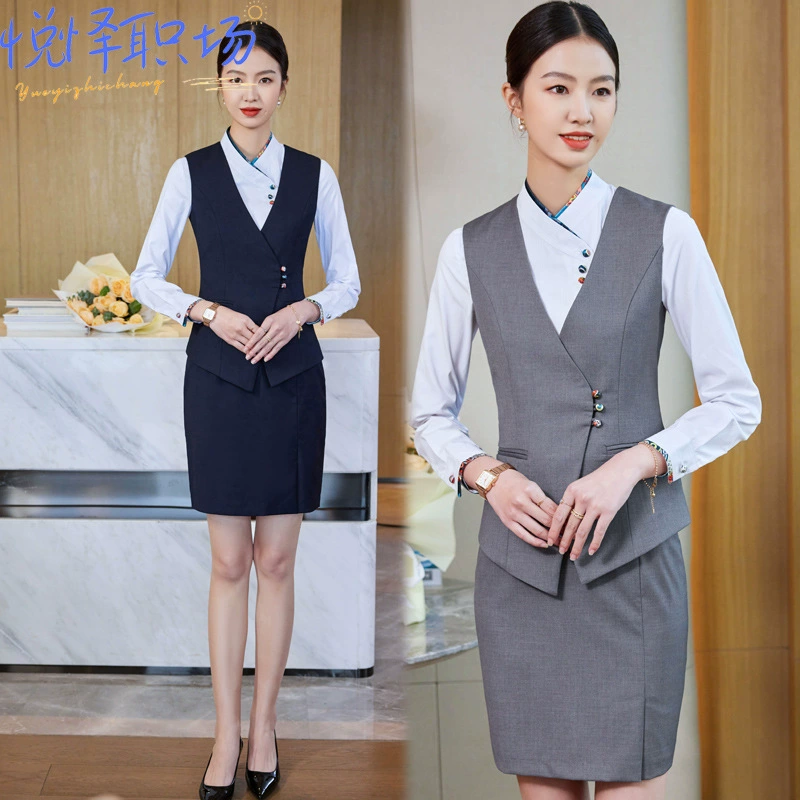Осенняя деловая рубашка стойки регистрации отеля Женский стюардесса темперамент с длинным рукавом Кейтеринг кассир рабочая одежда костюм