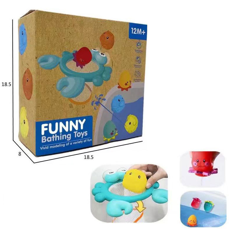 Amazon baño para niños baño de agua jugando cangrejo tiro de juguete baño spray de agua de vinilo animal combinación de almacenamiento