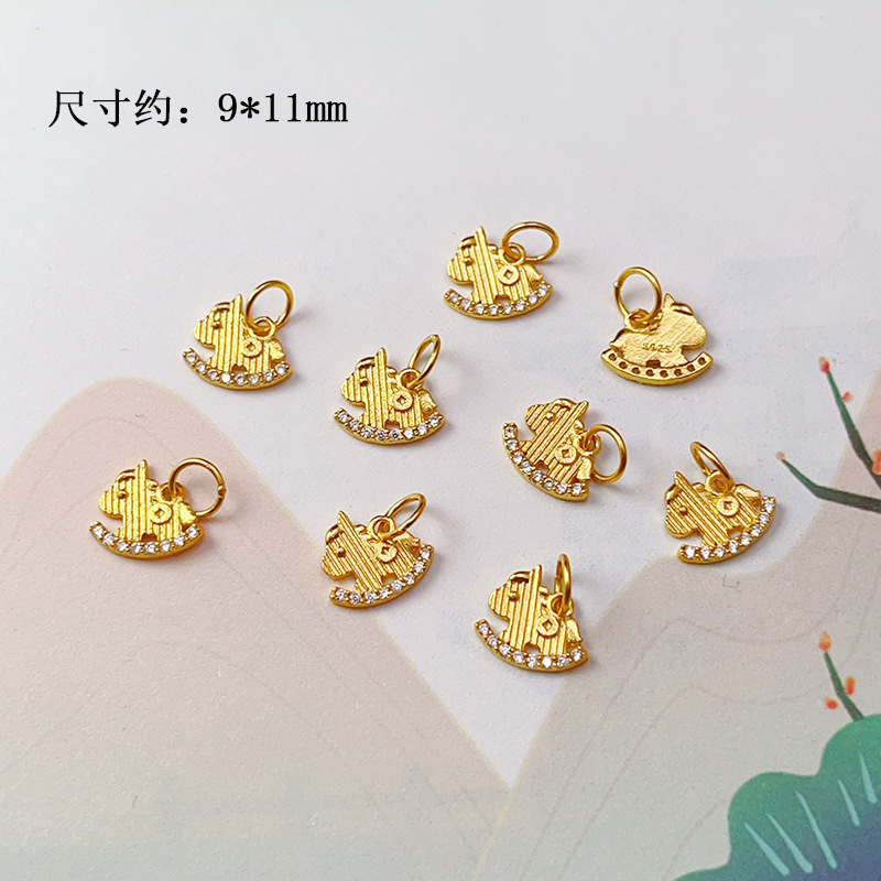 S925 Silver Gold-Plated Peach Heart Gourd Rotating Tube Fish Tail Spacer Bead Accessories Pendant Bracelet Charm DIY New