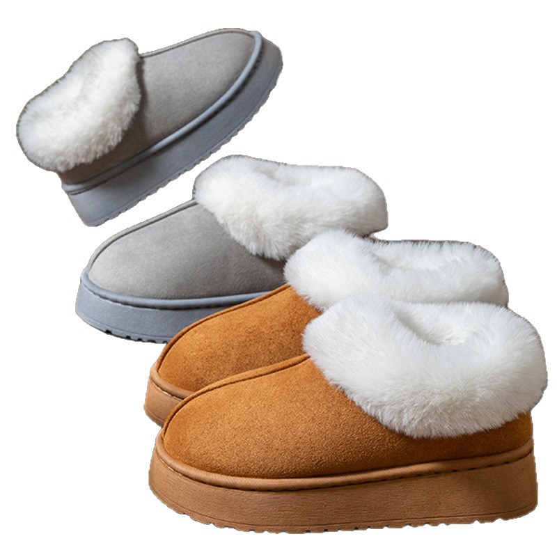 Muffin botas de nieve de fondo grueso para aumentar la altura de calentamiento y zapatos de algodón de invierno para mujeres zapatillas de algodón con una cabeza plana