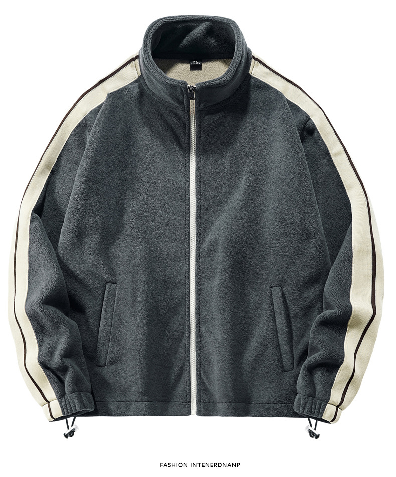 Polar opstaande kraag sweatshirt jas met winterse toevoeging dikke sportpak voor heren, Olympische fleece warme tweedelige set_voghion.com