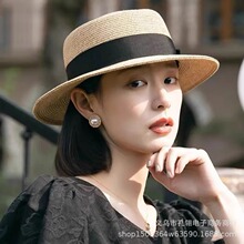 帽子女款2024夏季新款优雅蝴蝶结草帽逛街出游平顶帽防晒太阳帽潮