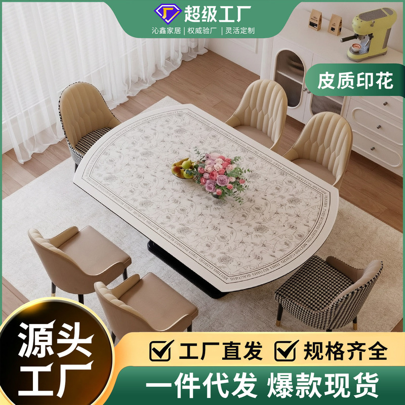 Round Foldable and Extendable Table Mat, Waterproof, Oil-Proof, Heat-Resistant, with Curved Oval Edges, High Aesthetic Tablecloth