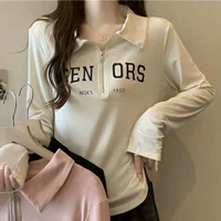 Body-friendly long-sleeve, plus size, polo collar, fitted