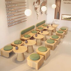 甜品奶茶店洽谈桌椅书吧烘焙店沙发原木风蛋糕店咖啡厅卡座沙发