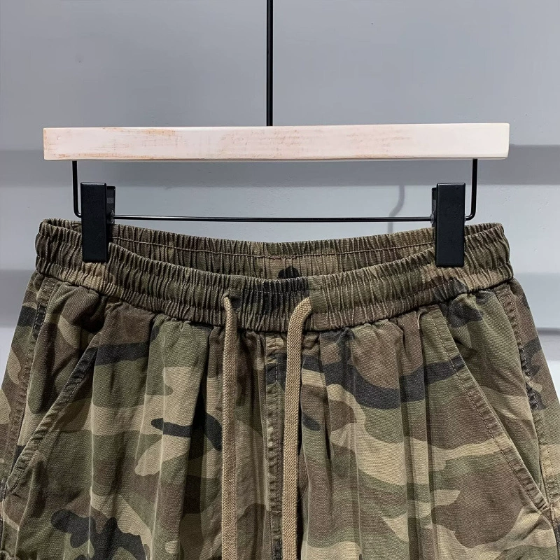 Ретро camouflage летние шорты в стиле хип-хоп, брюки для отдыха, американский стиль, оверсайз, свободный прямой крой