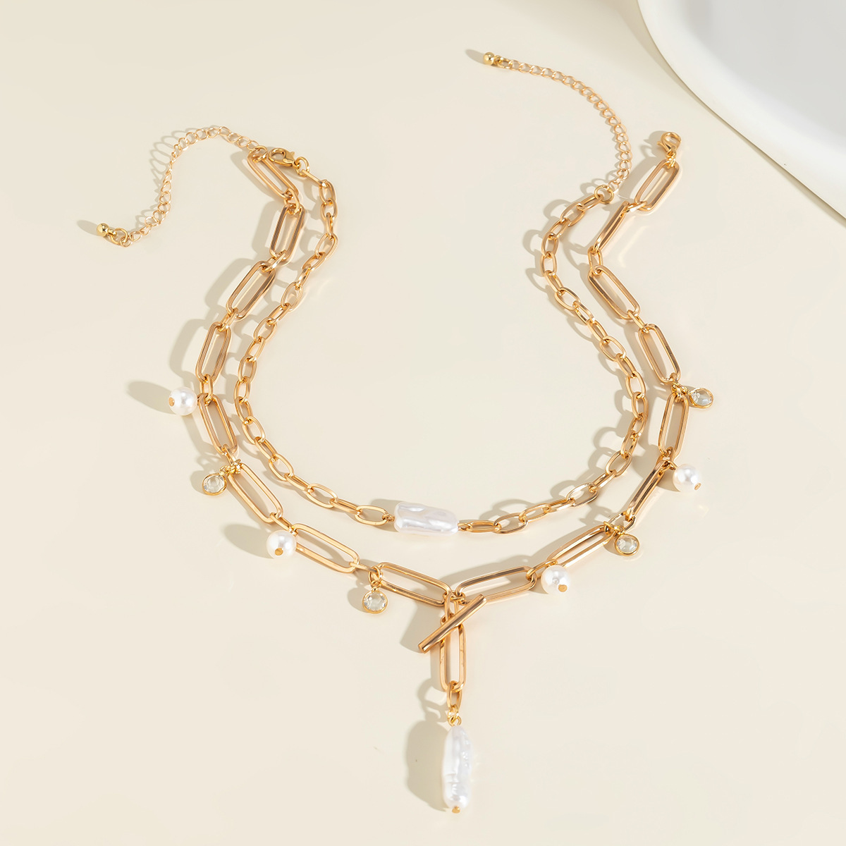 32g Weight Iron Pendant Material Necklace Classification Iron Chain Material 1 Piece Quantity Date, Tea Party Occasion Imitation Pearl, Iron Material Geometric Pattern Women's Gender Plating Design Elegant, Simple Style Style Elegant Simple Style Geometric Imitation Pearl Iron Wholesale Necklace 3
