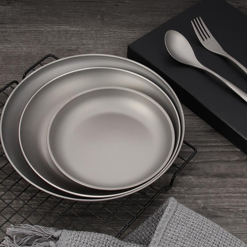 Pure Titanium Flat-Bottomed Dinner Plates, Dishes, Bowls Set, Outdoor Camping, Household Portable Insulated Tableware Manufacturer Wholesale