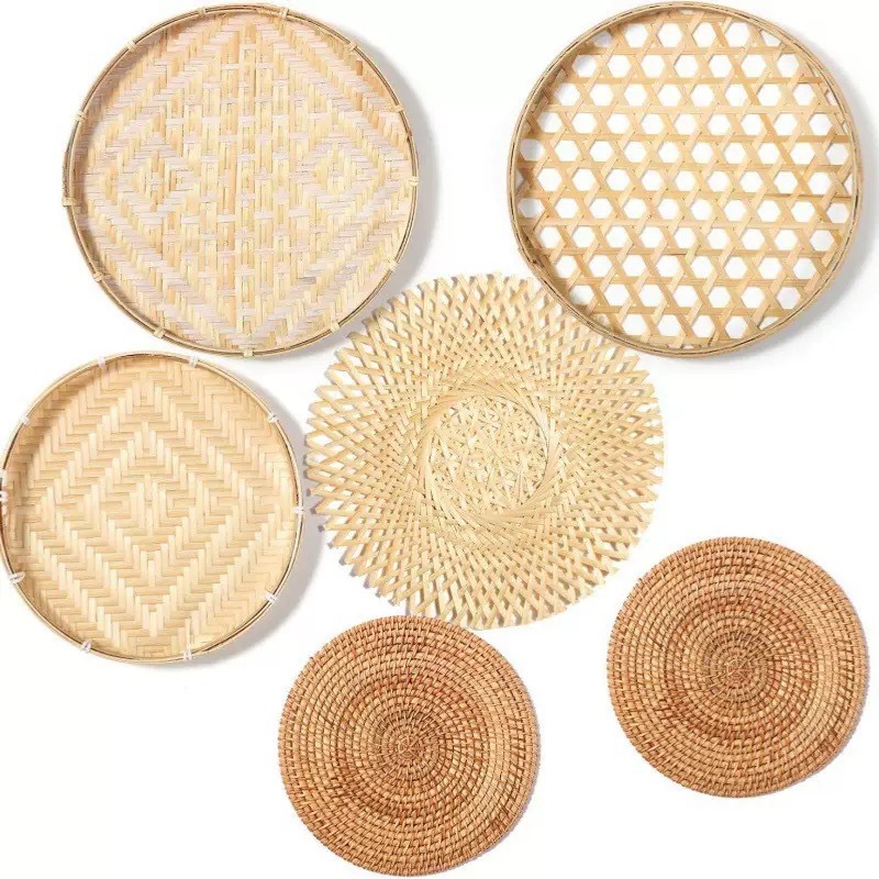Amazon Homestay Decoración de pared Adornos Fábrica de tejido de paja Pared simple Pared redonda Hierba de ratán Sala de estar Colgante de decoración de pared