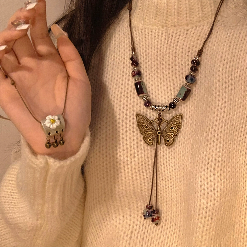 Богемская ретро-бабочка с бисером Новый китайский стиль колье
