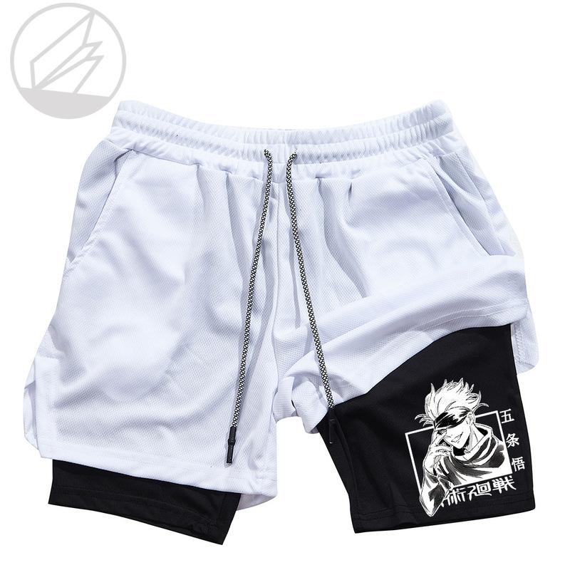 Japanese Anime Jujutsu Kaisen Gojo Satoru Printed Shorts Summer Double-Layer Two-In-One Men's Basketball Casual Sports Pants