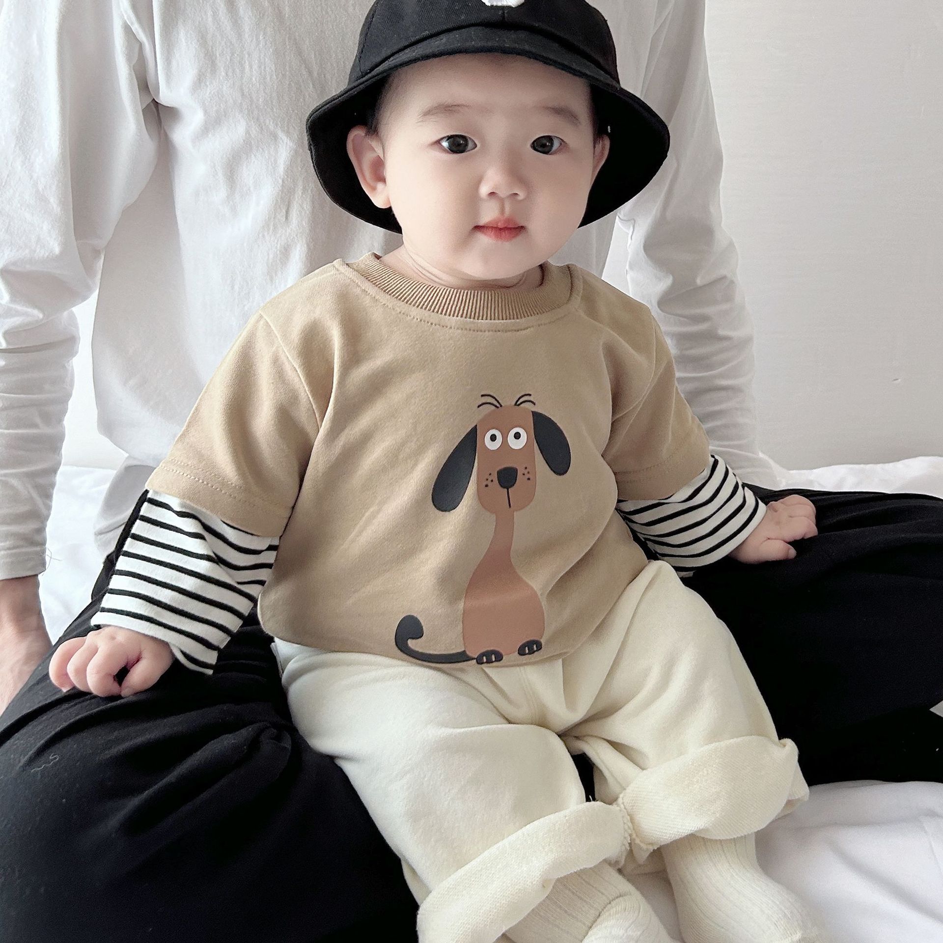 (2개) 티셔츠 봄과 가을 유행 잘 생긴 서양식 한국 스타일 베이스 셔츠 봄 착용 어린이 가짜 투피스 탑