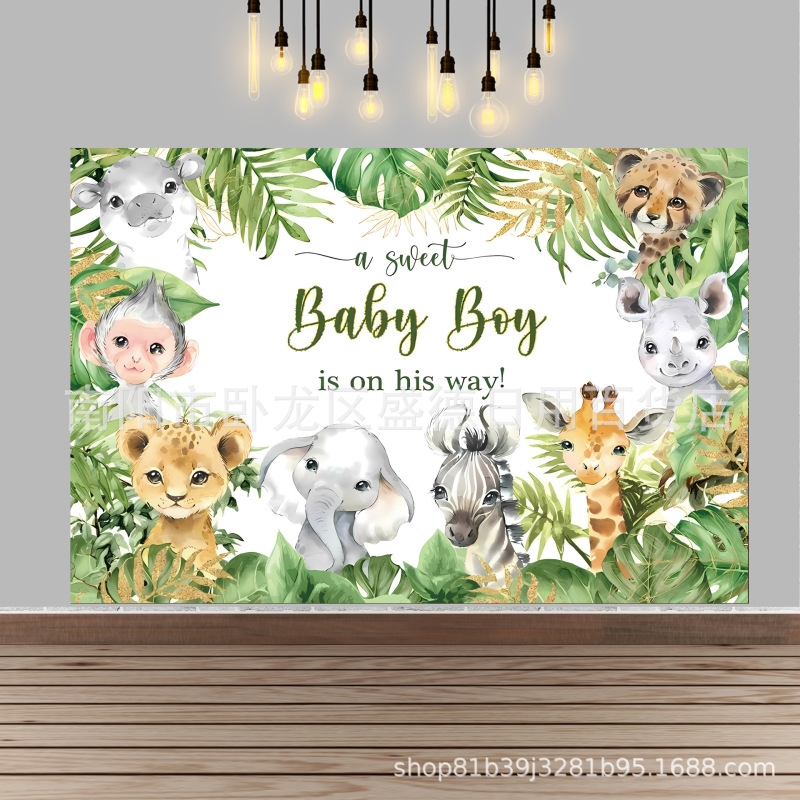 Safari baby party banner cross-border jungle animal children Boy birthday props photography background cloth Safari baby party banner cross-border jungle animal children Boy birthday props photography background cloth