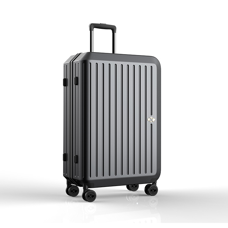 Vali nhựa PC size cabin 20 inch dung tích lớn bánh xe đa hướng khóa số vân dọc cổ điển — đen