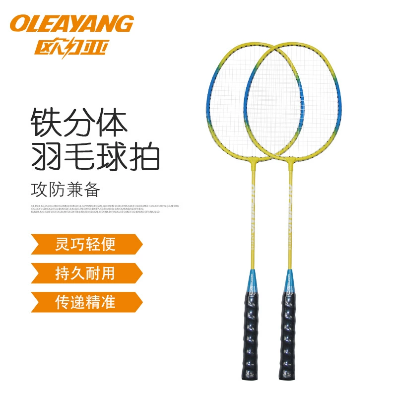 Настраиваемая цветовая гамма и обработка логотипа для бадминтонных ракеток с двумя отдельными железными частями, упаковка Oxford.