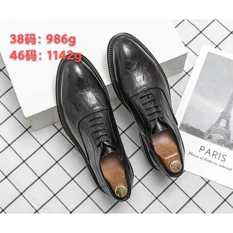 2025 New Leather Shoes Men's British Style Casual All-match Wedding Shoes for Groom Black Oxford Shoes Thick Sole Height Increasing Men's Shoes
