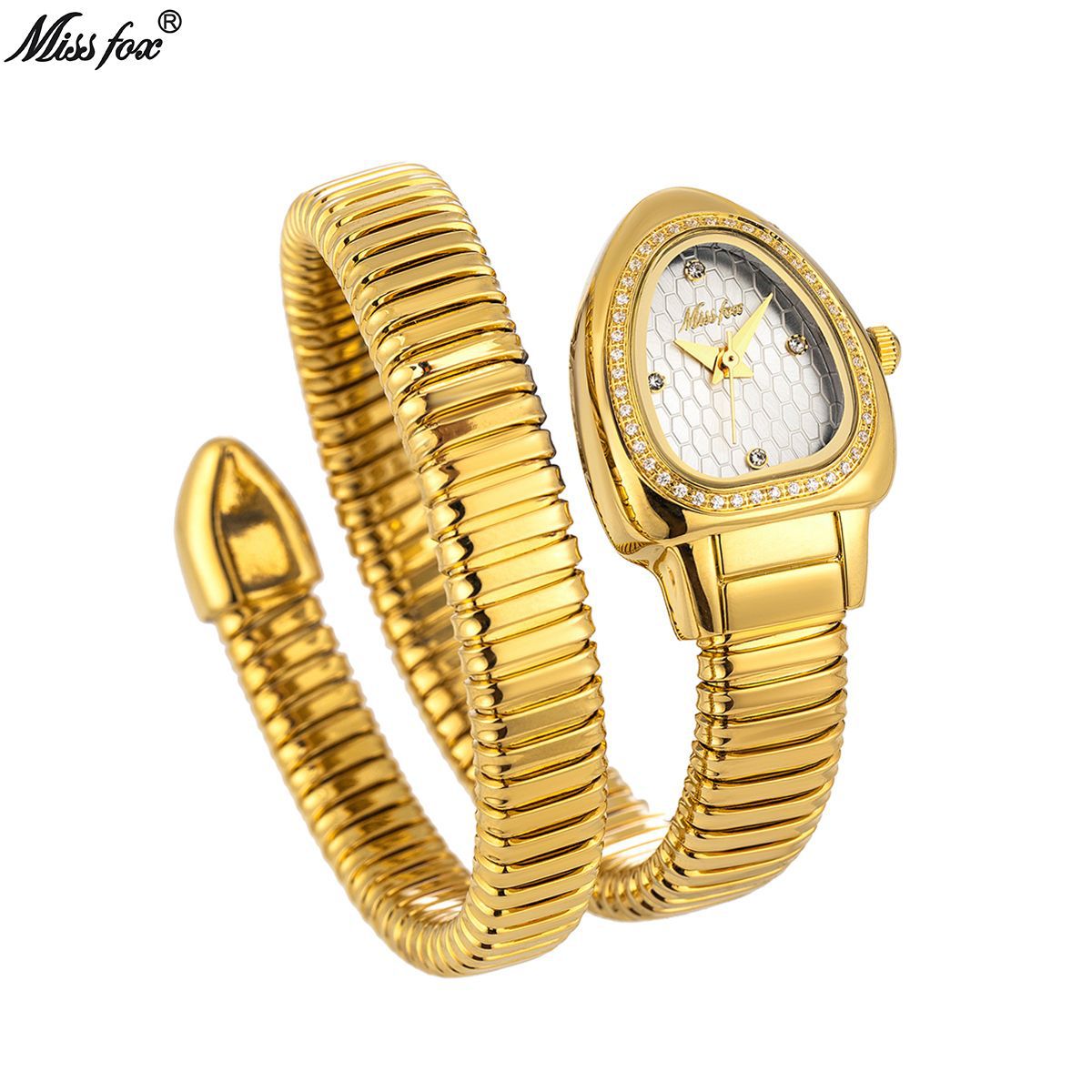 MISSFOX Watch New Fashion Elegant High-grade Snake Head Diamond Golden Snake Wrap Women's Watch