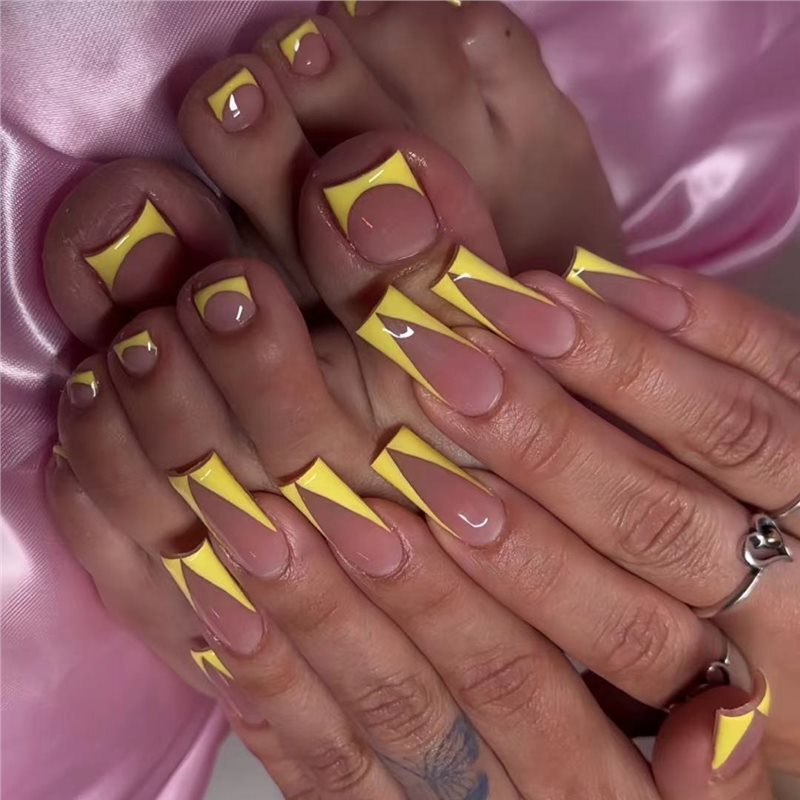 Cross-Border Hot Selling French Long Nails Classic Fashion Two-Piece Set Wearable Nails Removable Fake Nails Finished Products Wholesale