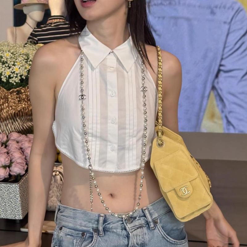 Baby Doll Collar/Lotus Leaf Collar/Square Collar Backless Adjustable Shirt Small Collar 100 Cotton Versatile Halterneck Short Top
