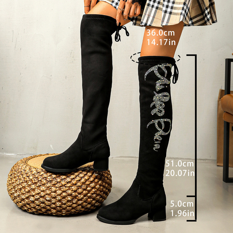 High-Tube Long Boots for Women, Over-The-Knee, Spring and Autumn 2026 New Style, Slimming Elastic Boots, Chunky Heel Height-Increasing Boots, Trendy Women's Boots