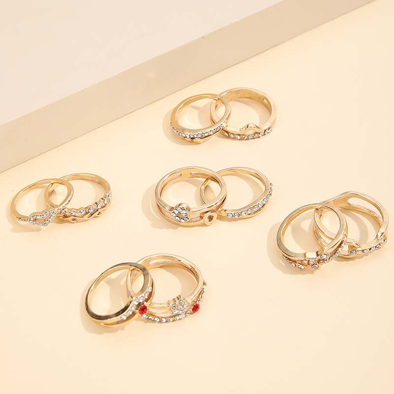 1 Set Retro Heart Shape Butterfly Alloy Plating Metal Rhinestones Womenu0027S Rings