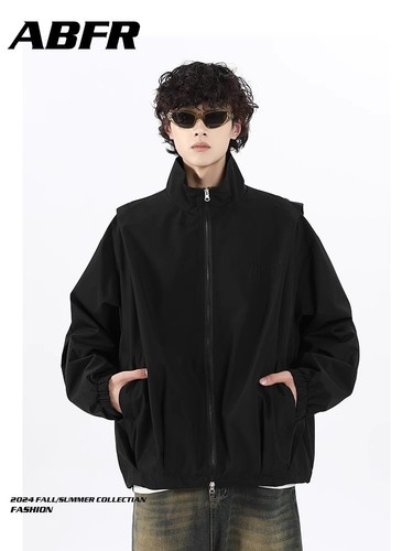 American functional style cream-colored cut men's autumn high-end pilot pleated work jacket combat coat