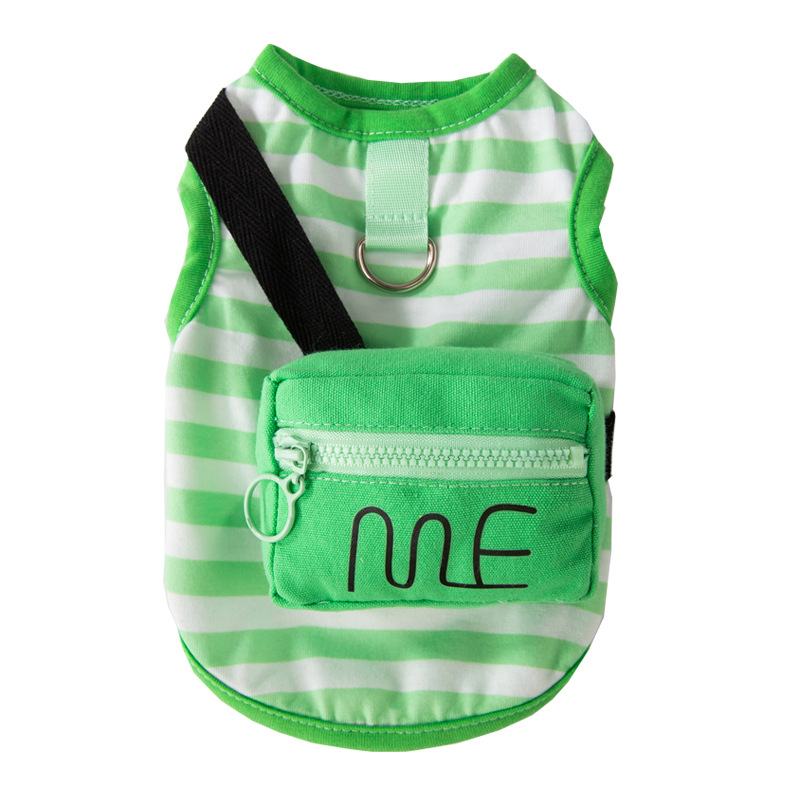 Chaleco de mochila tridimensional a rayas verdes sin mangas perro pequeño bichon peluche primavera y verano ropa delgada para perros