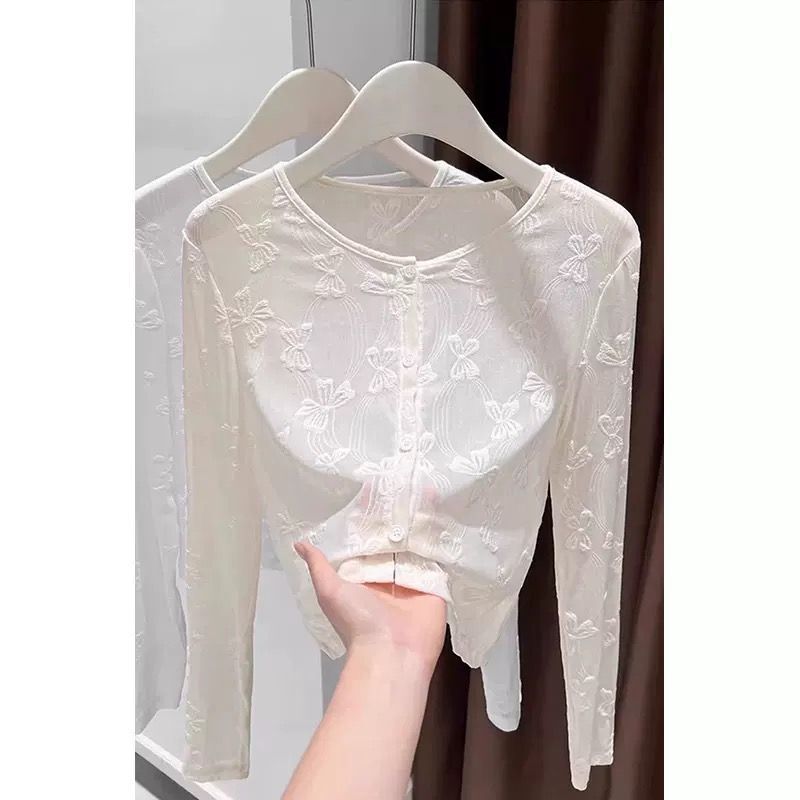 Chinese-Style Lace Shawl 2026 Summer Long-Sleeve Top with Bow Jacquard Sun-Protective Strap Dress Cardigan Thin Style